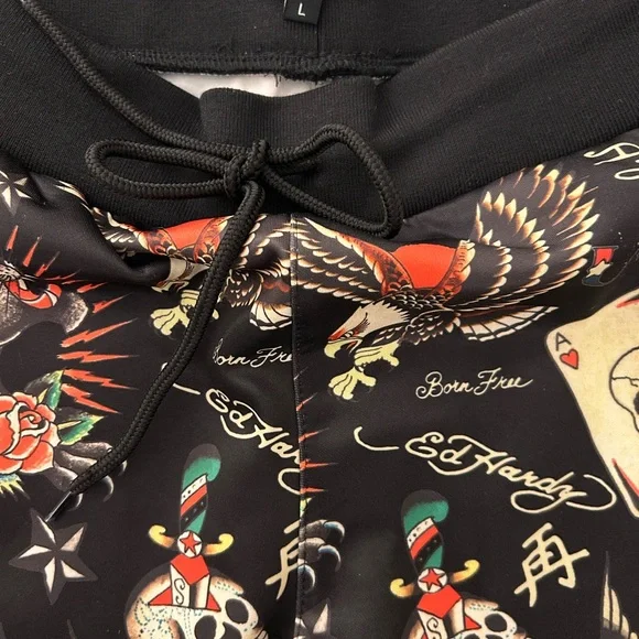 Ed Hardy Flashboard Track Pants Sz L Wide Leg Embroidered tattoo NWT Women. - Picture 8 of 11